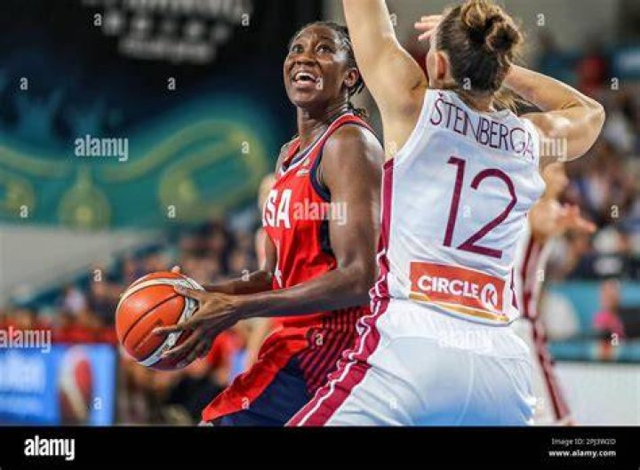 Basketball Player, Tina Charles, in Action during Women`s Basketball