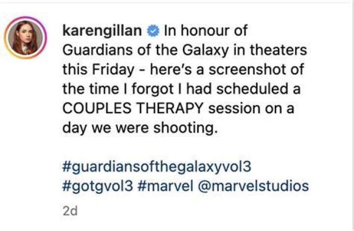 Karen Gillan attended couple’s therapy in full Guardians of the Galaxy